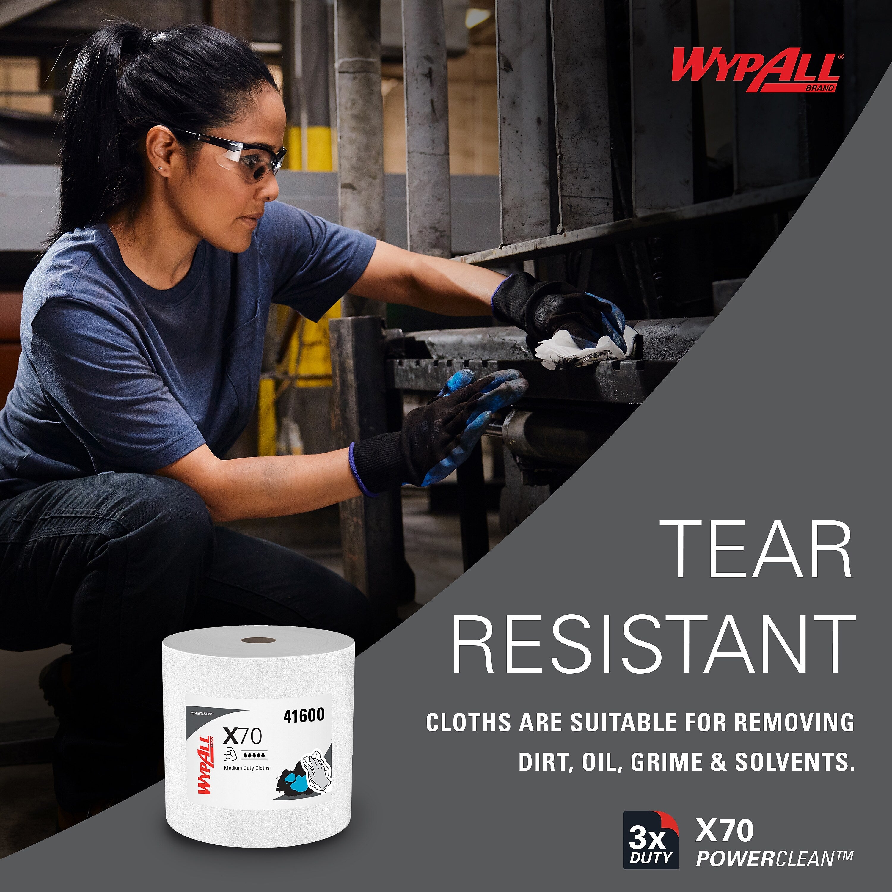 WypAll PowerClean X70 Fabric Cleaning Wipers, 13.3