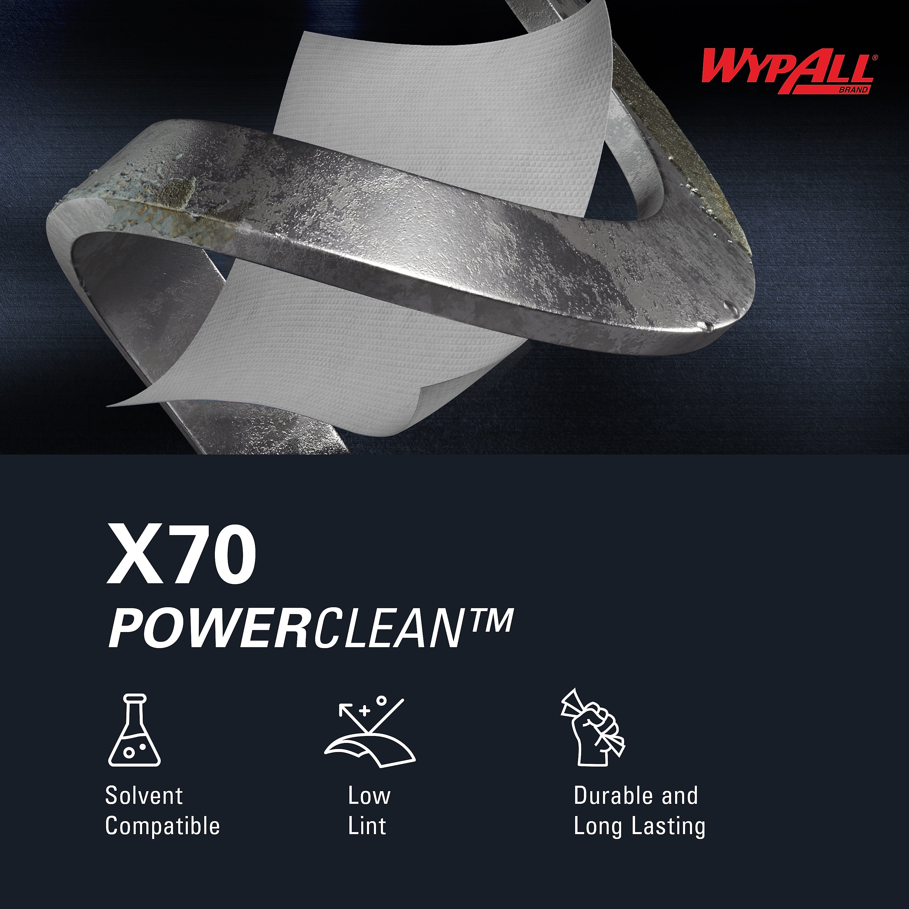 WypAll PowerClean X70 Fabric Cleaning Wipers, 13.3