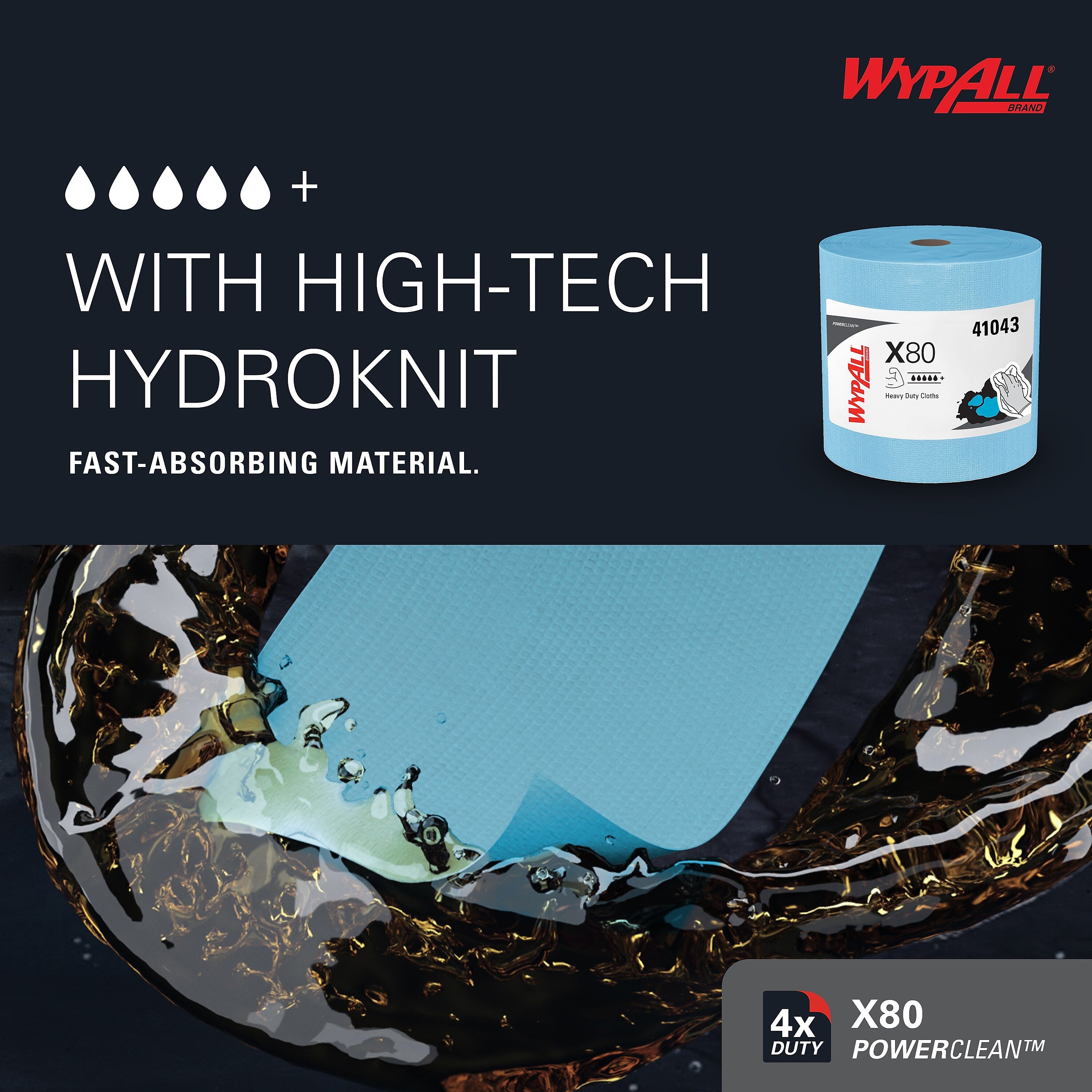 WypAll PowerClean X80 Fabric Cleaning Wipers, 13.4