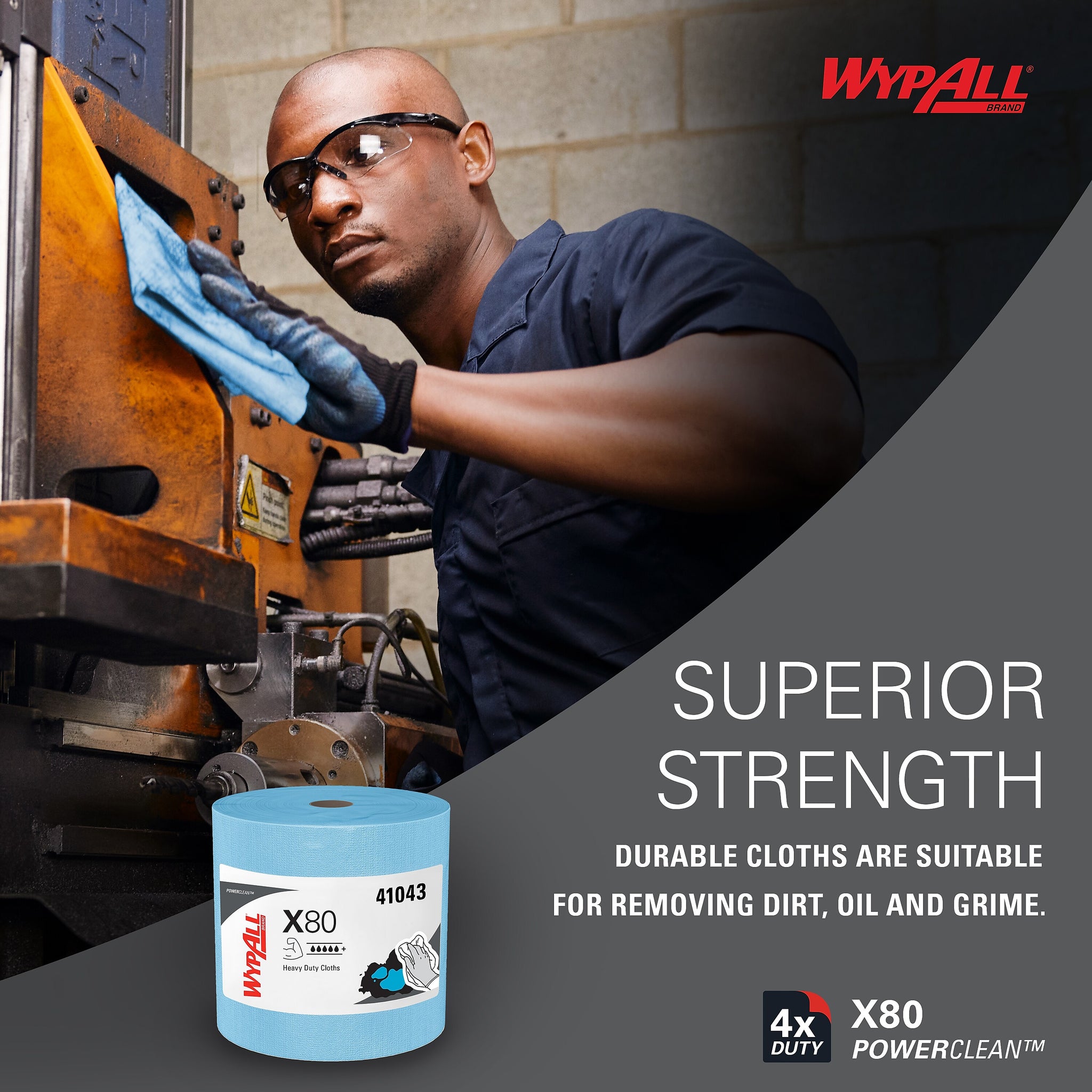 WypAll PowerClean X80 Fabric Cleaning Wipers, 13.4
