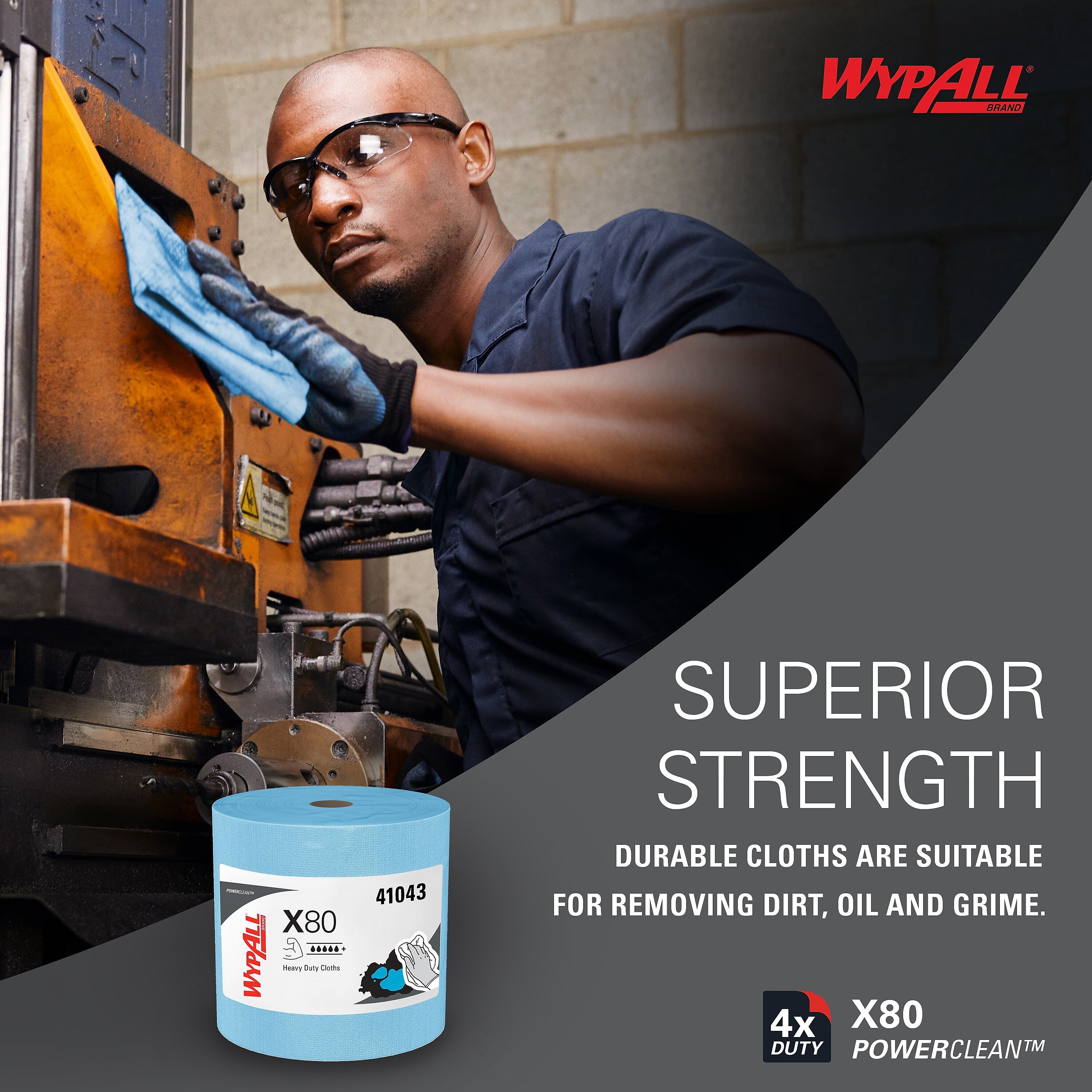 WypAll PowerClean X80 Fabric Cleaning Wipers, 13.4