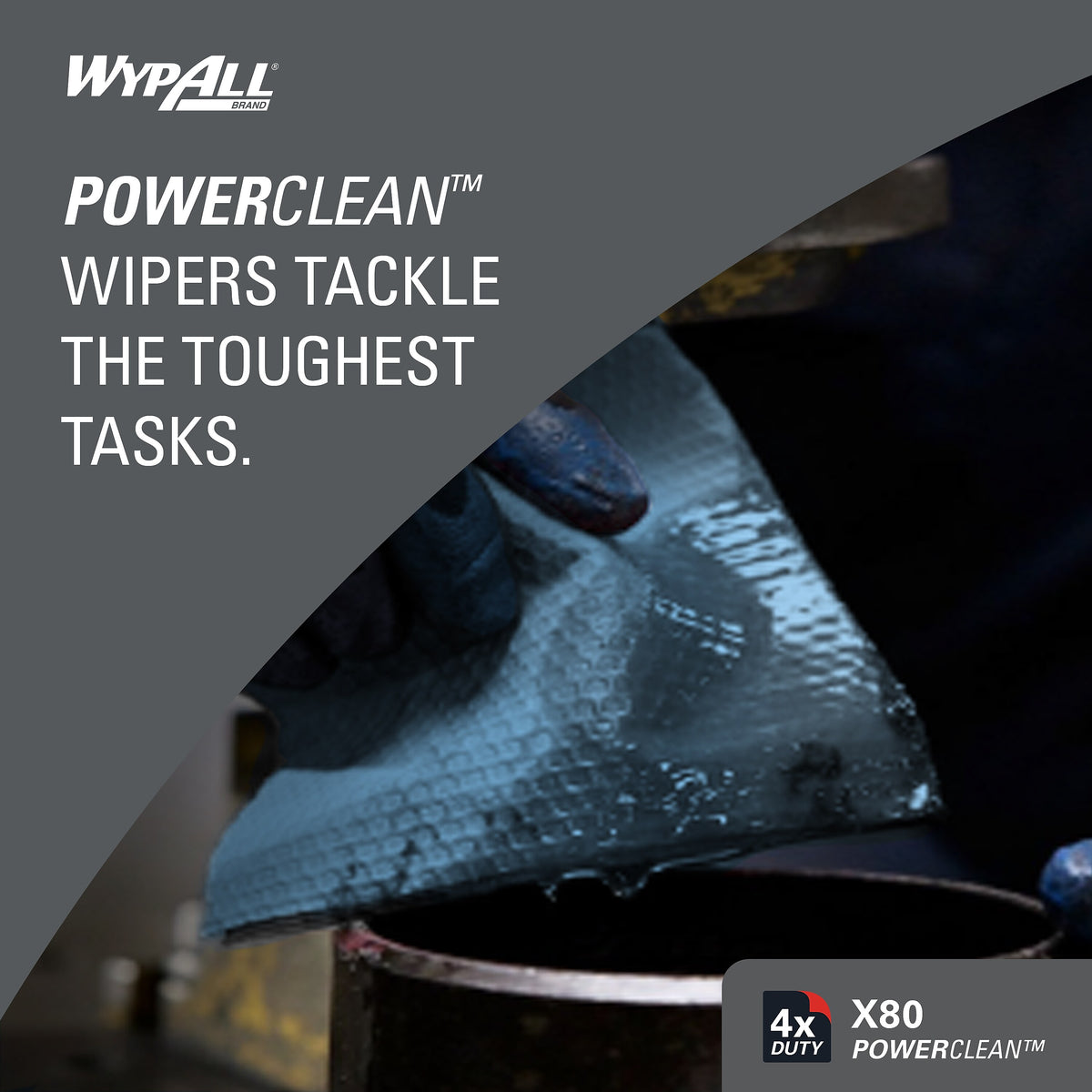 WypAll PowerClean X80 Fabric Cleaning Wipers, 16.8" x 12.5", Blue, 160 Wipers/Box, 160/Carton