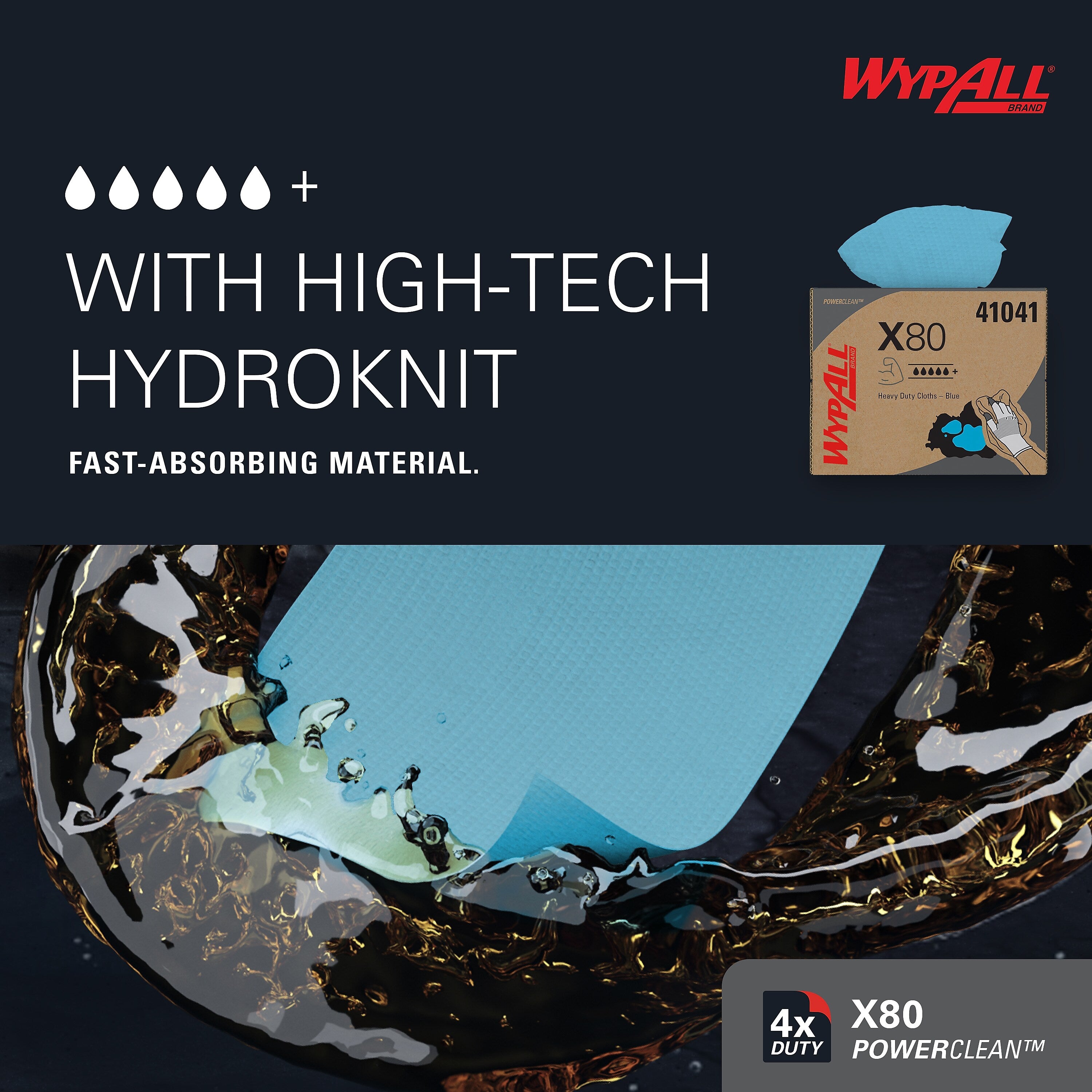 WypAll PowerClean X80 Fabric Cleaning Wipers, 16.8