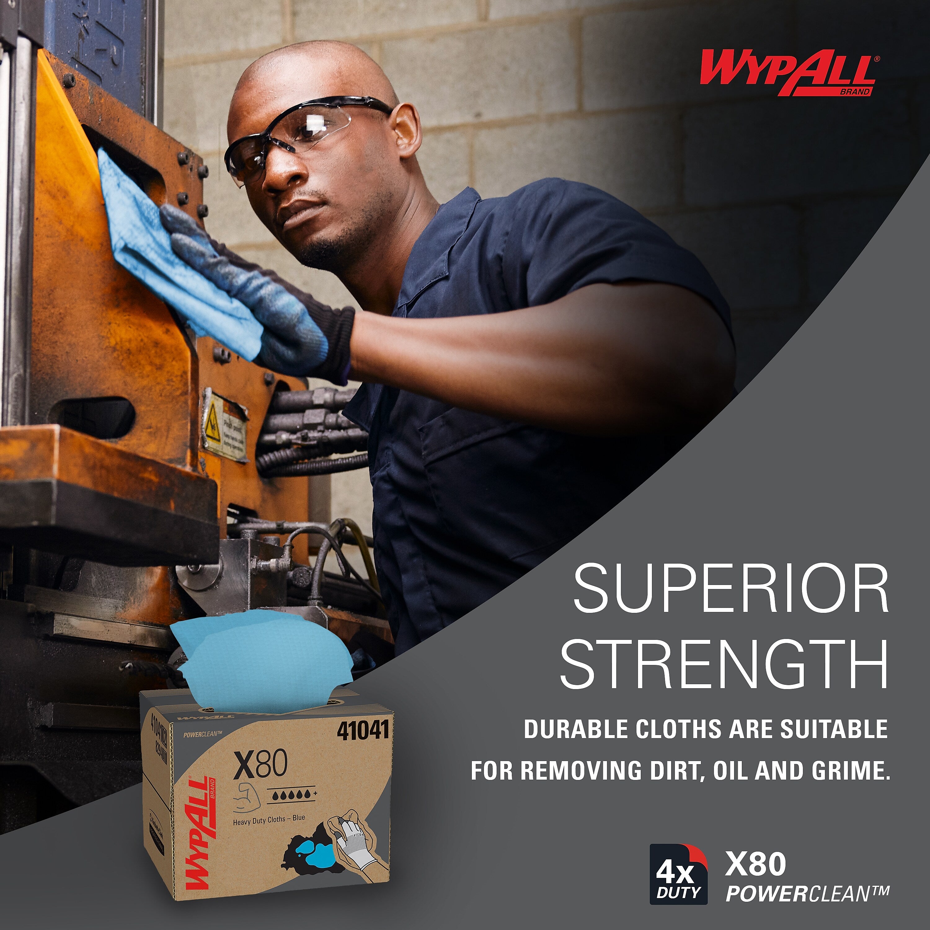 WypAll PowerClean X80 Fabric Cleaning Wipers, 16.8