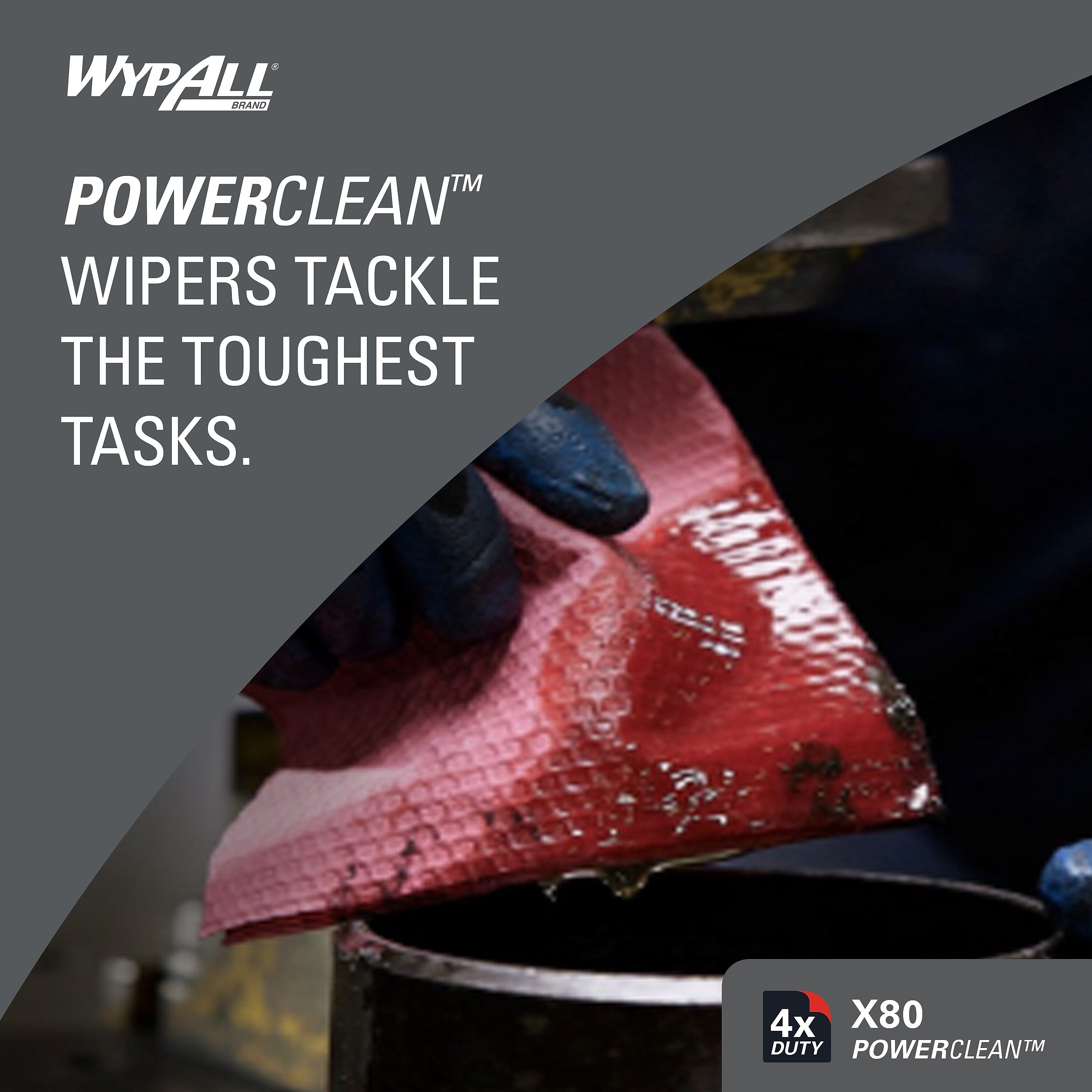 WypAll PowerClean X80 Heavy Duty Wipers, Red, 475 Sheets/Roll