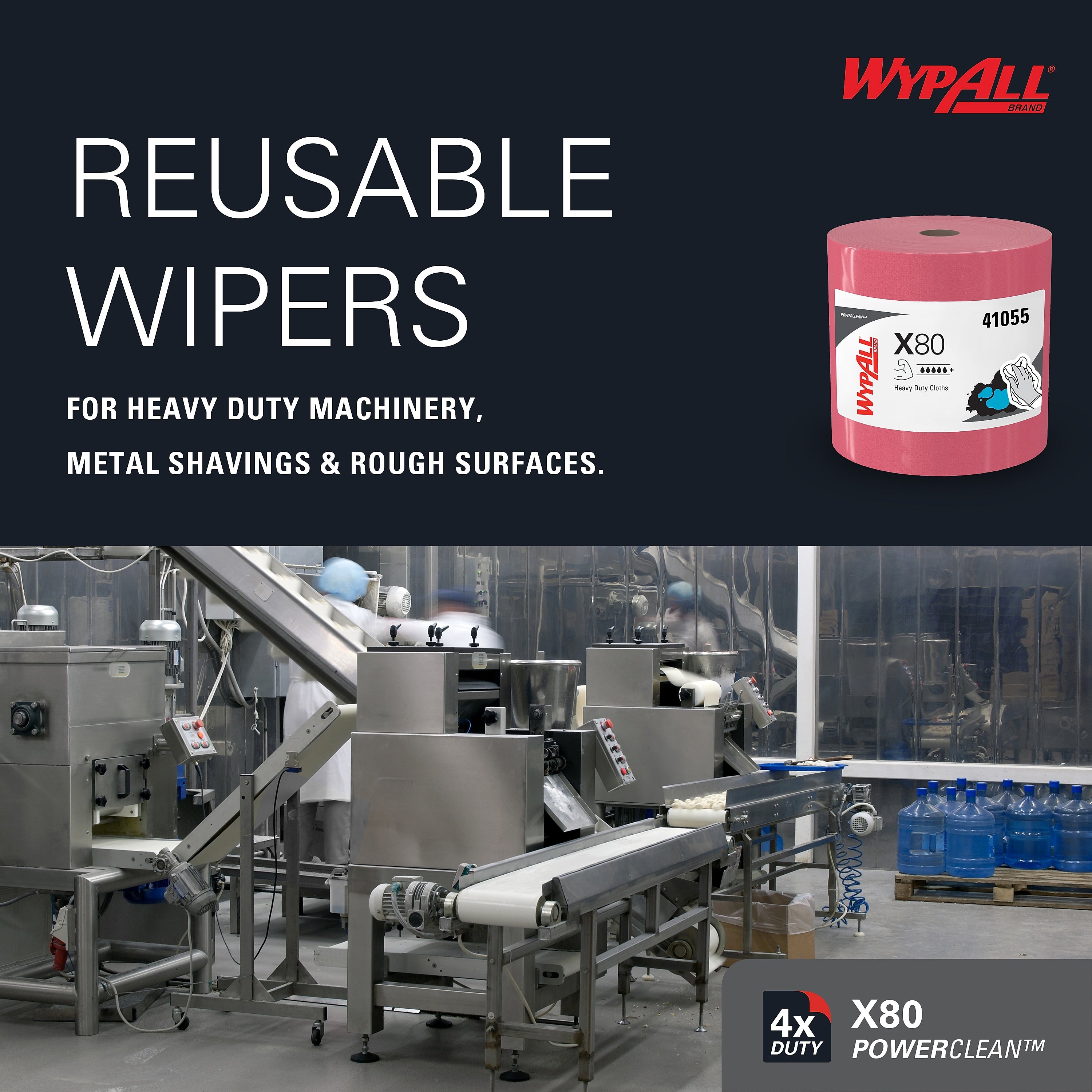 WypAll PowerClean X80 Heavy Duty Wipers, Red, 475 Sheets/Roll