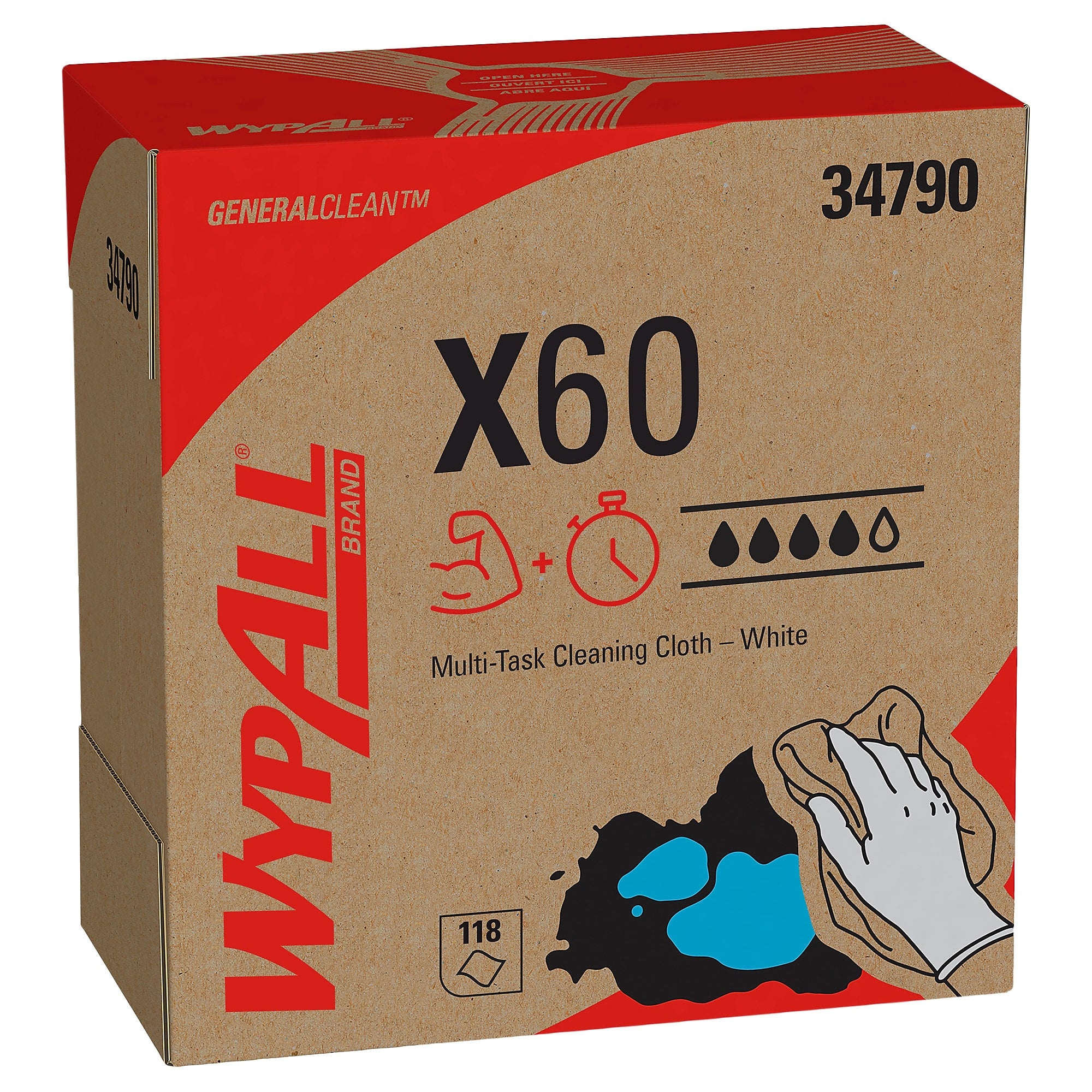 WypAll X60 Hydroknit Wipers, White, 118 Wipes/Box
