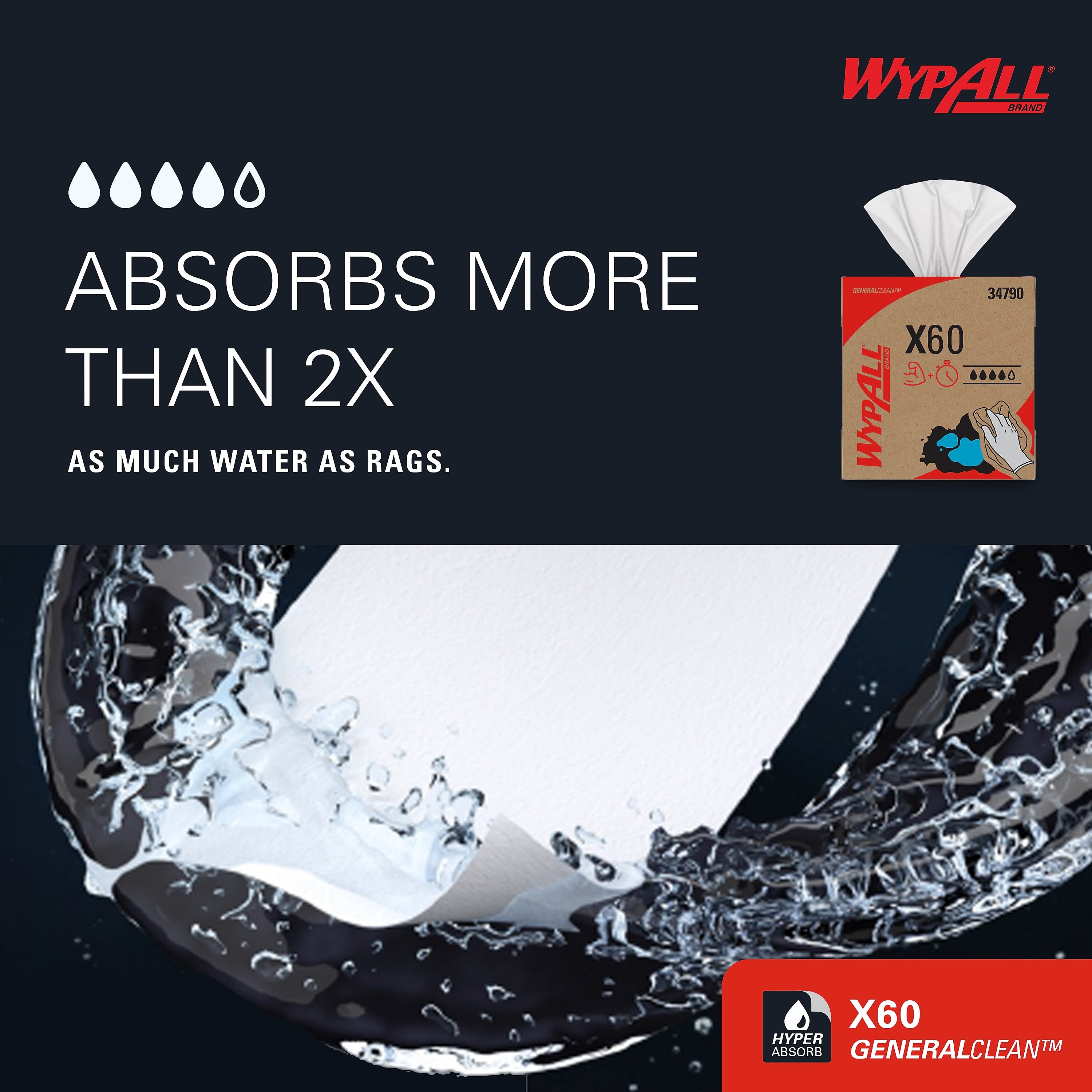 WypAll X60 Hydroknit Wipers, White, 118 Wipes/Box