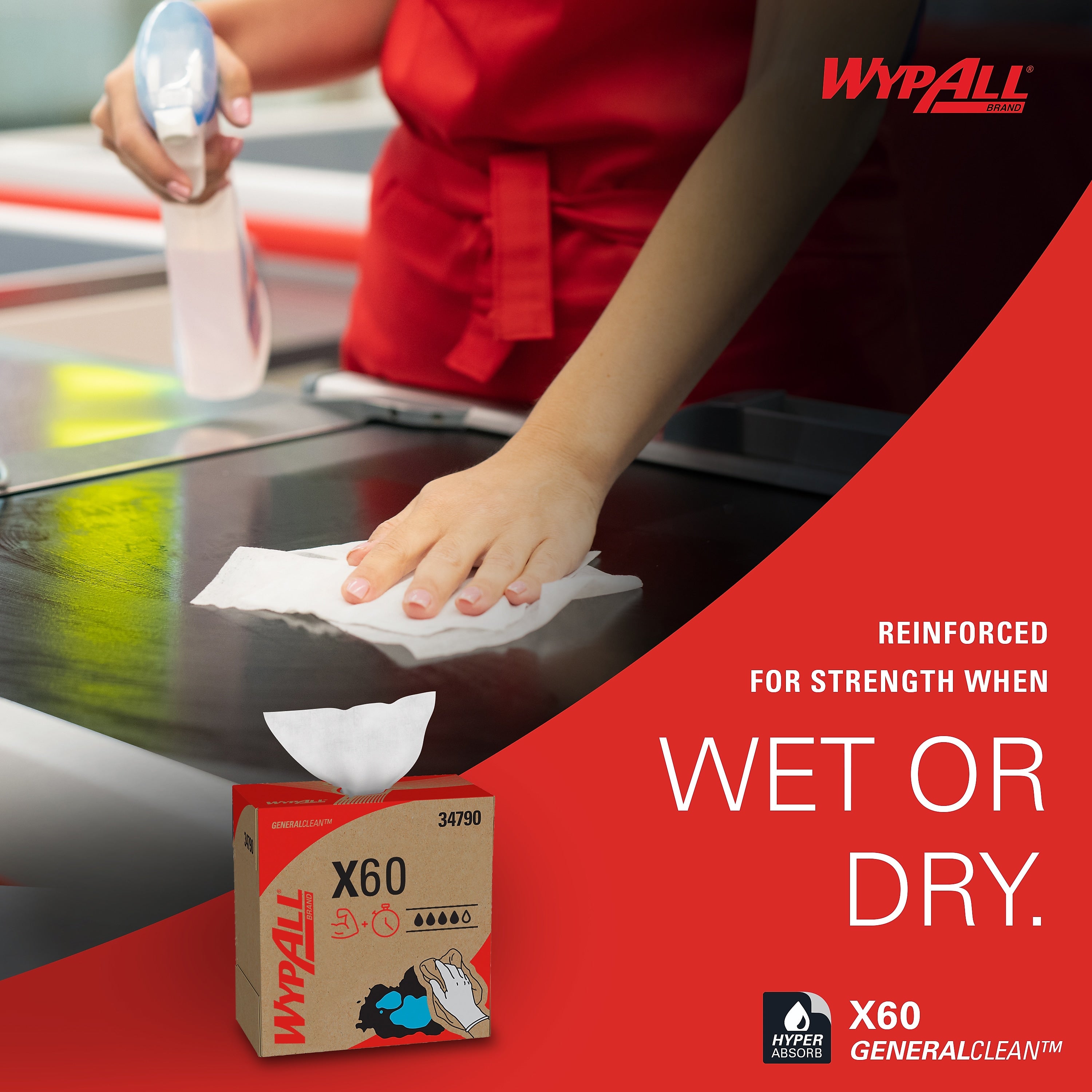WypAll X60 Hydroknit Wipers, White, 118 Wipes/Box