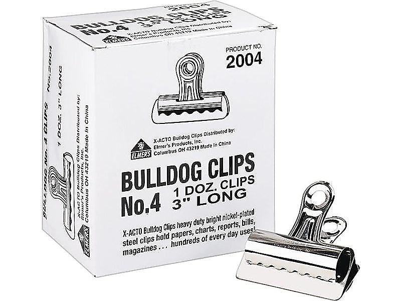 X-ACTO #4 Bulldog Clips, Metallic, 12/Box