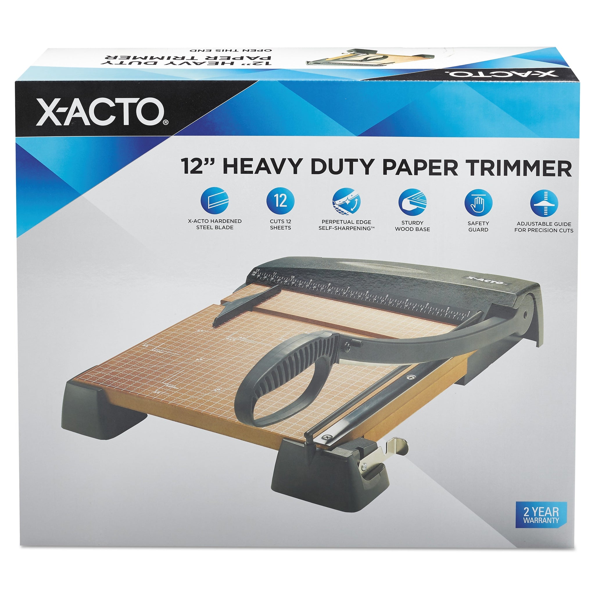 X-ACTO Heavy-Duty Wood Base Guillotine Trimmer, 12 Sheets, 12