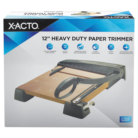 X-ACTO Heavy-Duty Wood Base Guillotine Trimmer, 12 Sheets, 12" x 12"