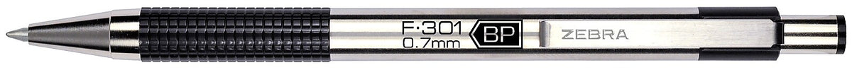 Zebra F-301 Retractable Ballpoint Pen, Fine Point, 0.7mm, Black Ink, 2 Pack