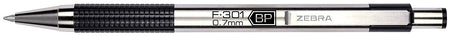 Zebra F-301 Retractable Ballpoint Pen, Fine Point, 0.7mm, Black Ink, 2 Pack