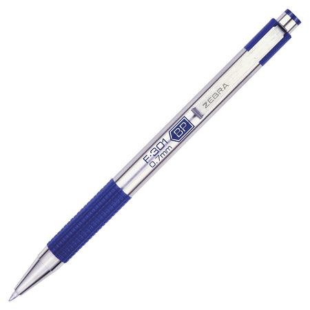 Zebra F-301 Retractable Ballpoint Pen, Fine Point, 0.7mm, Blue Ink, Dozen