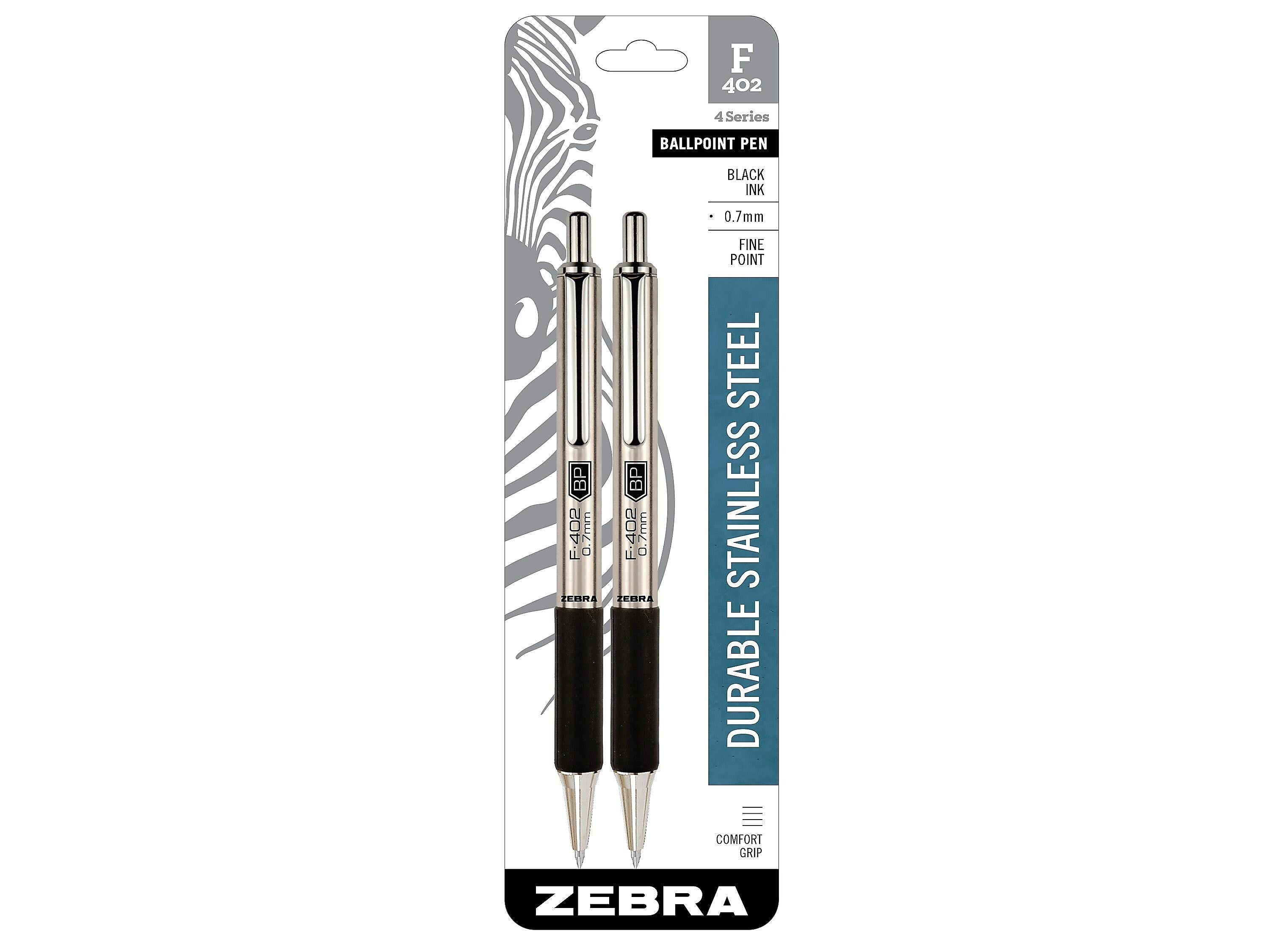 Zebra F-402 Retractable Ballpoint Pen, Fine Point, 0.7mm, Black Ink, 2 Pack