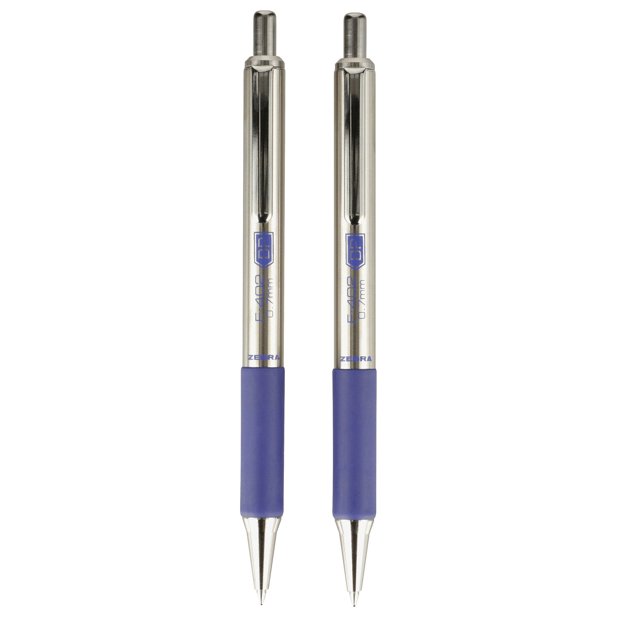 Zebra F-402 Retractable Ballpoint Pen, Fine Point, 0.7mm, Blue Ink, 2 Pack