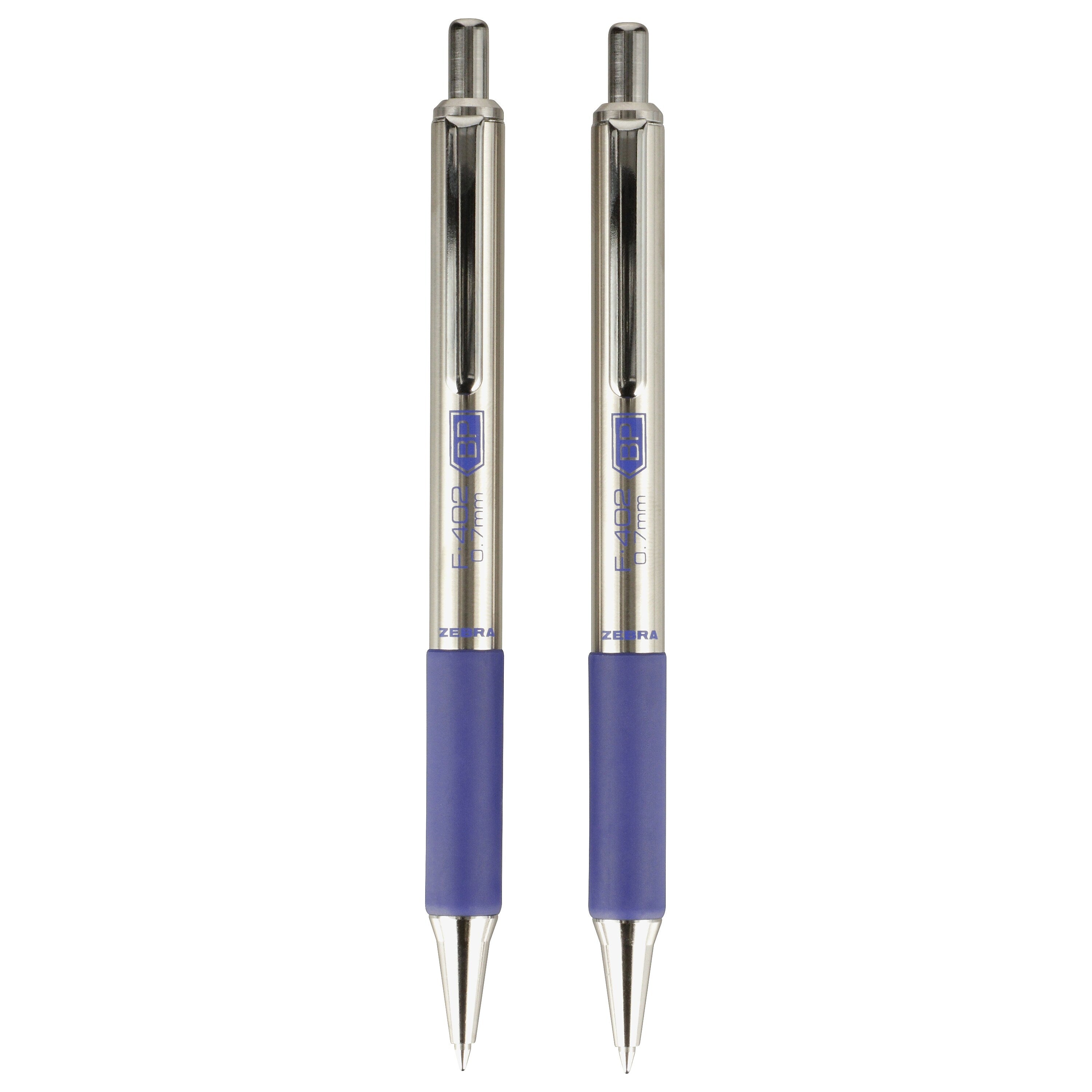 Zebra F-402 Retractable Ballpoint Pen, Fine Point, 0.7mm, Blue Ink, 2 Pack