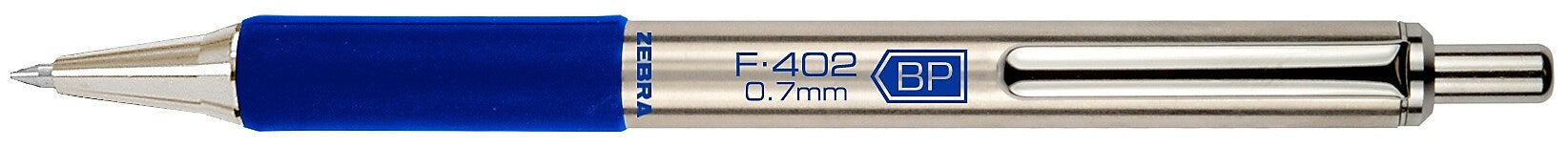 Zebra F-402 Retractable Ballpoint Pen, Fine Point, 0.7mm, Blue Ink, 2 Pack