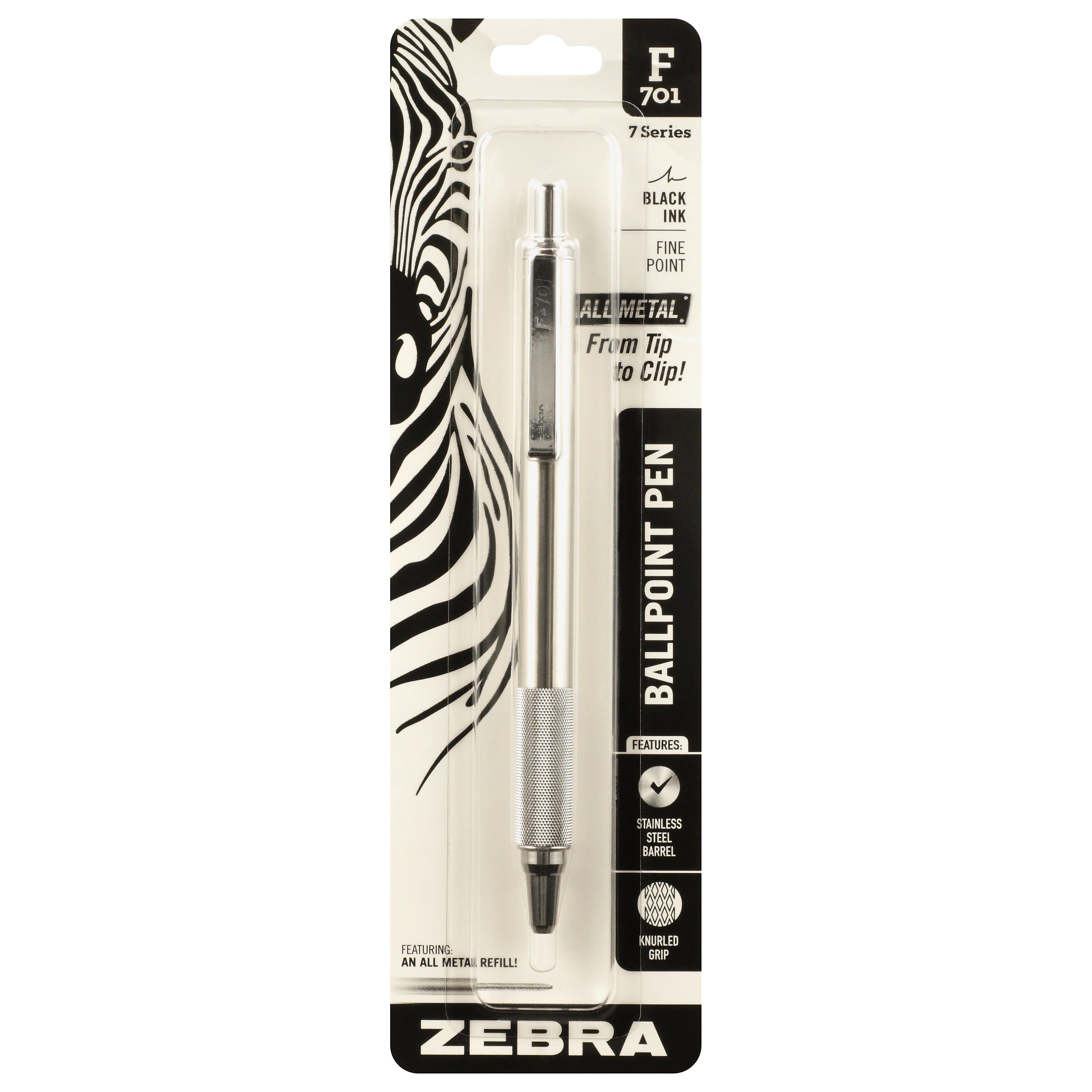 Zebra F-701 Retractable Ballpoint Pen, Fine Point, 0.8mm, Black Ink
