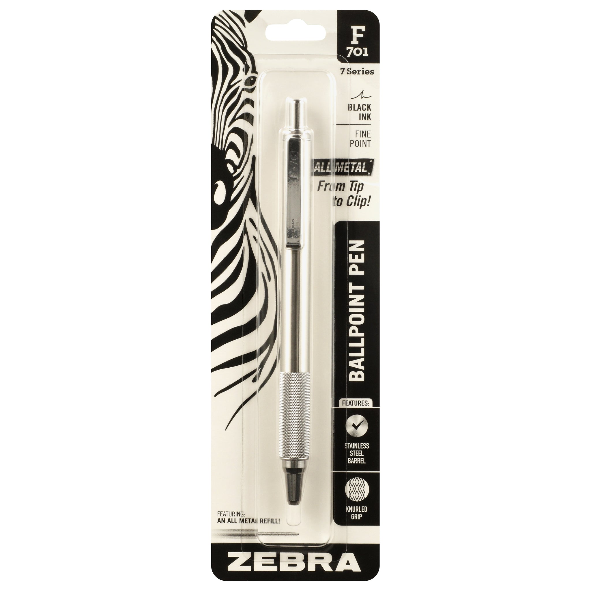 Zebra F-701 Retractable Ballpoint Pen, Fine Point, 0.8mm, Black Ink
