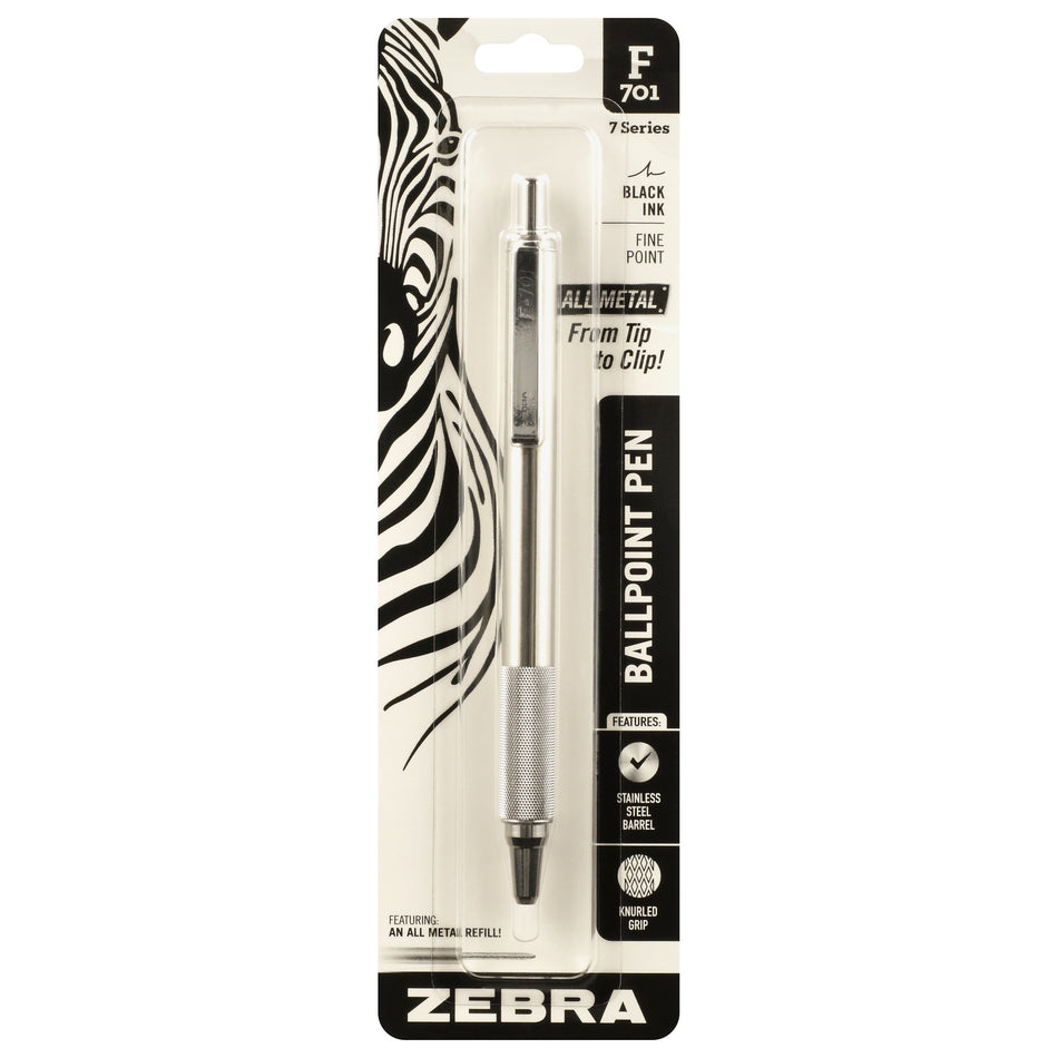 Zebra F-701 Retractable Ballpoint Pen, Fine Point, 0.8mm, Black Ink