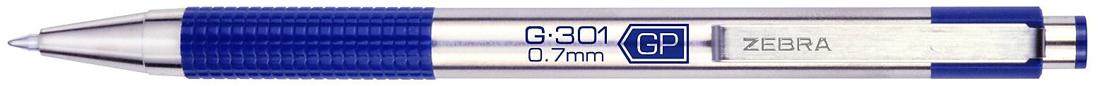 Zebra G-301 Retractable Gel Pen, Medium Point, 0.7mm, Blue Ink, 2 Pack