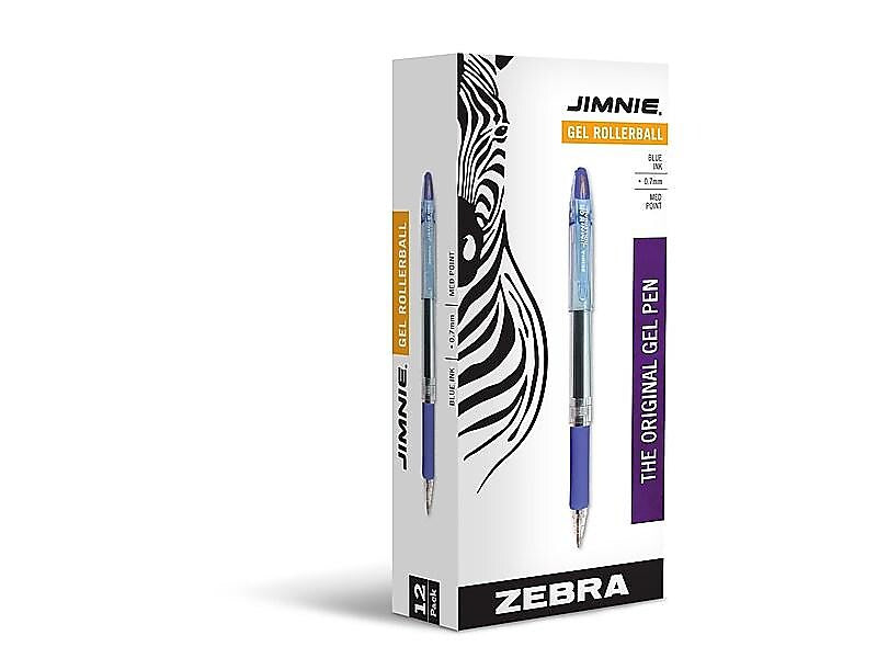 Zebra Jimnie Gel Pen, Medium Point, 0.7mm, Blue Ink, Dozen