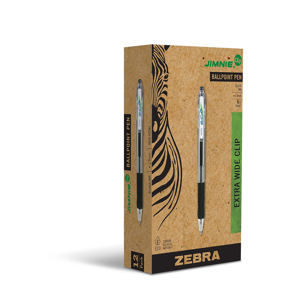 Zebra Jimnie Retractable Ballpoint Pen, Medium Point, 1.0mm, Black Ink, Dozen