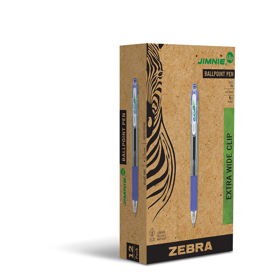 Zebra Jimnie Retractable Ballpoint Pen, Medium Point, 1.0mm, Blue Ink, Dozen