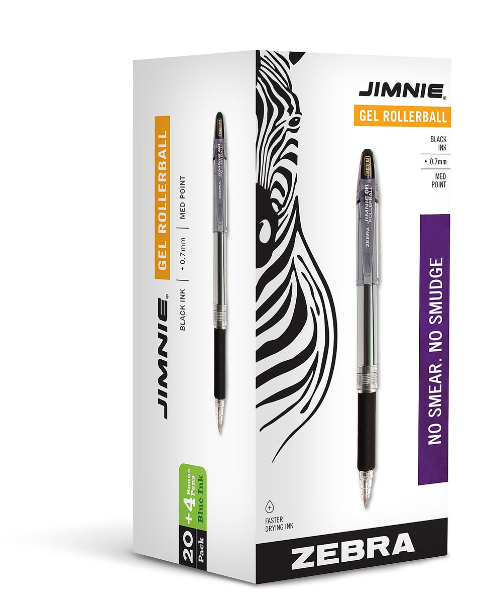 Zebra Jimnie Rollerball Pen, Medium Point, 0.7mm, Assorted Ink, 24 Pack