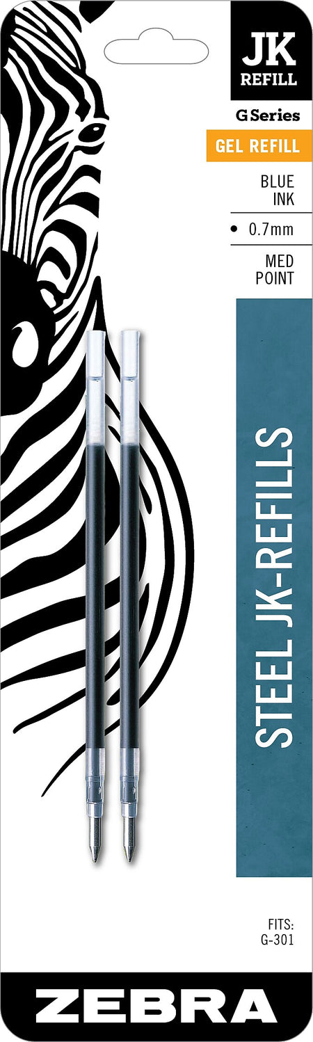 Zebra JK-Refill Gel-Ink Pen Refills, Medium Tip, Blue Ink, 2/Pack