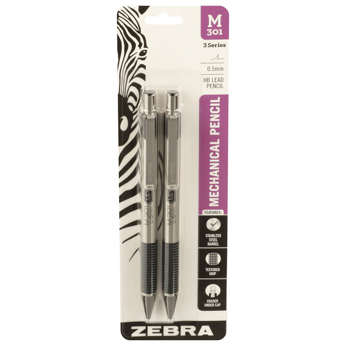 Zebra M-301 Mechanical Pencil, 0.5mm, #2 Medium Lead, 2/Pack