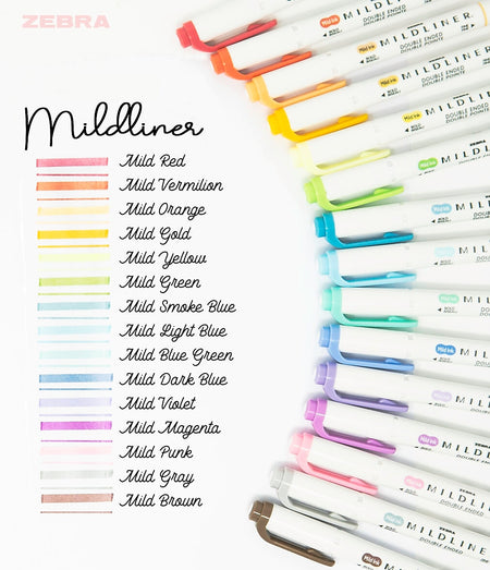 Zebra Mildliner Twin Tip Highlighters, Bullet/Chisel Tip, Assorted, 15/Pack