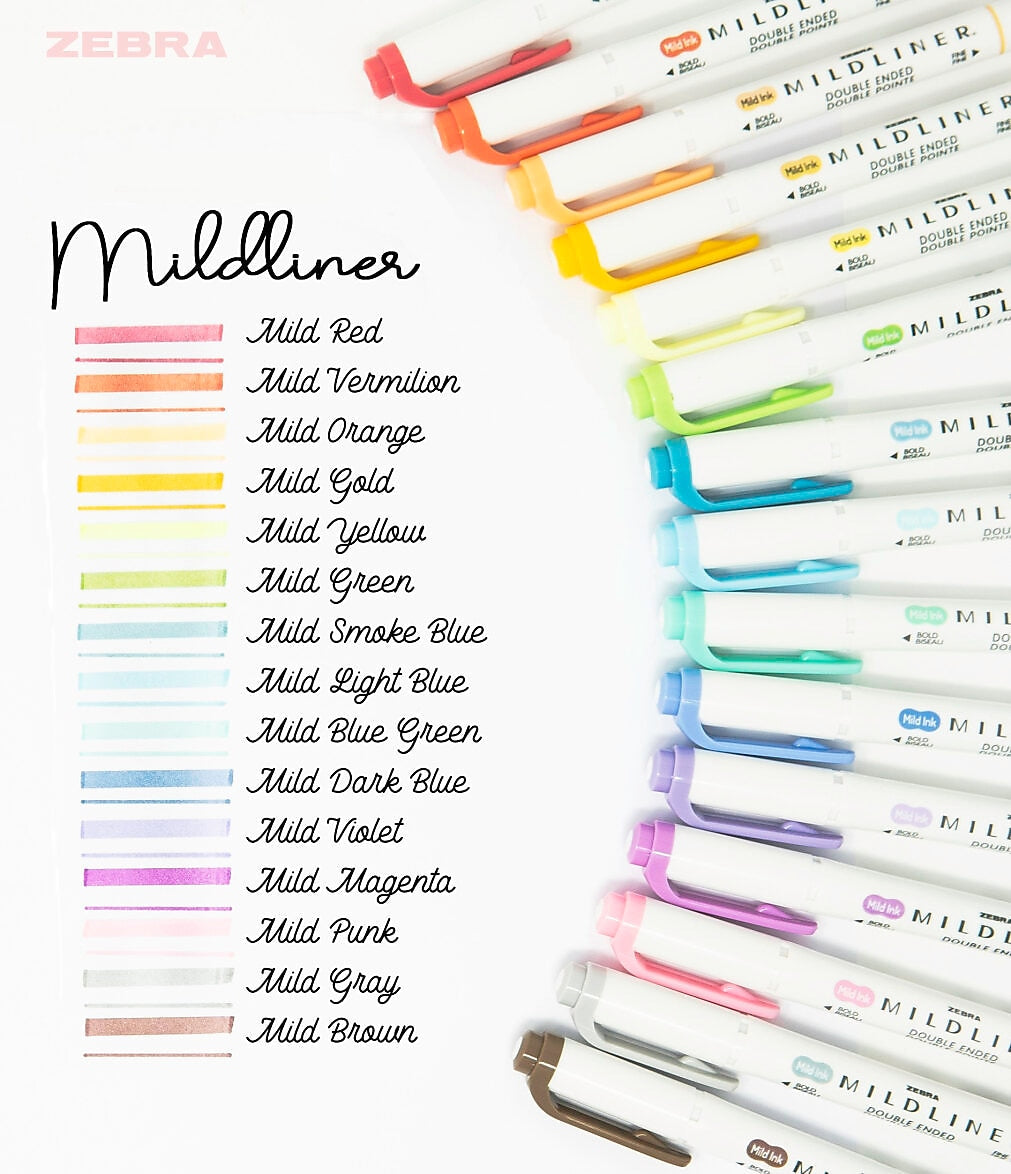 Zebra Mildliner Twin Tip Highlighters, Bullet/Chisel Tip, Assorted, 15/Pack