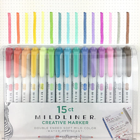 Zebra Mildliner Twin Tip Highlighters, Bullet/Chisel Tip, Assorted, 15/Pack