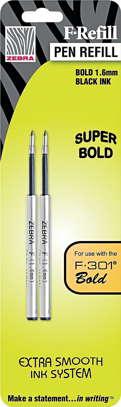 Zebra Pen F Ballpoint Pen Refill, Extra Bold Tip, Black, 2/Pk