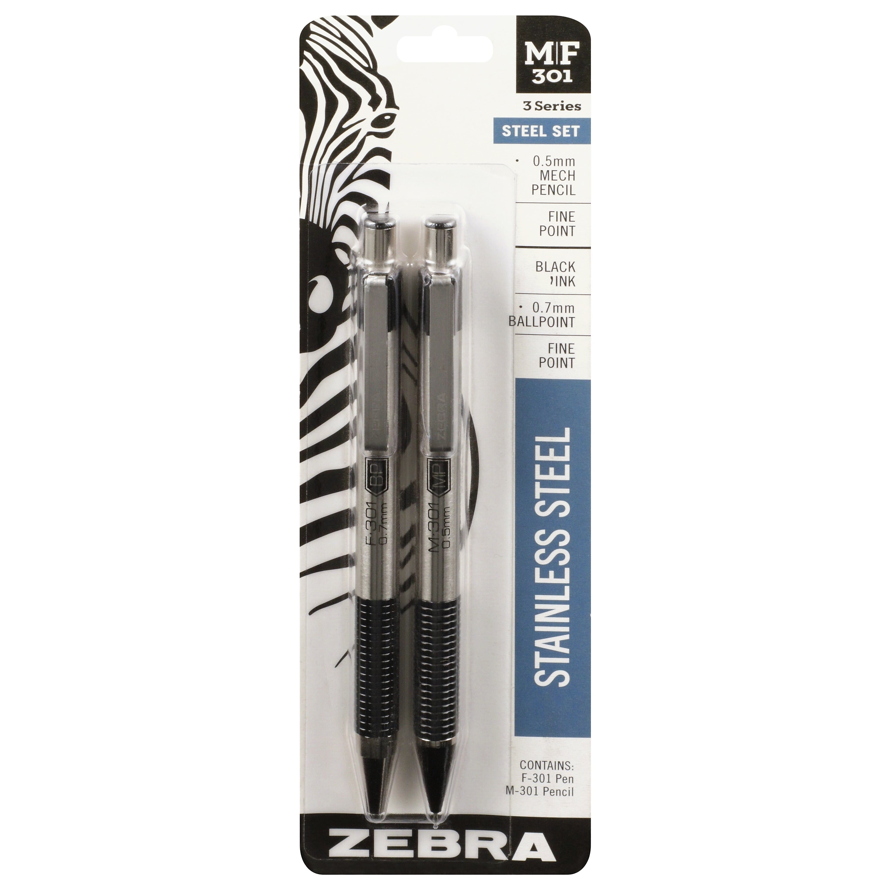 Zebra Retractable Gift Set Pen, Fine Point, 0.7mm, Black Ink, 2 Pack