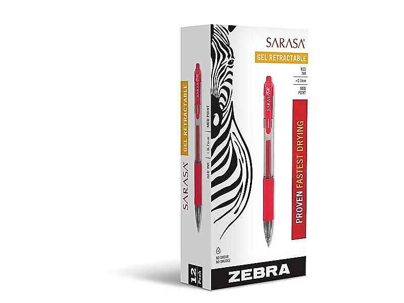 Zebra Sarasa Dry X20 Retractable Gel Pen, Medium Point, 0.7mm, Red Ink, Dozen