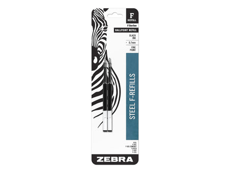 Zebra Steel F-Refill Ballpoint Pen Refill, Fine Point, Black Ink, 2 Pack