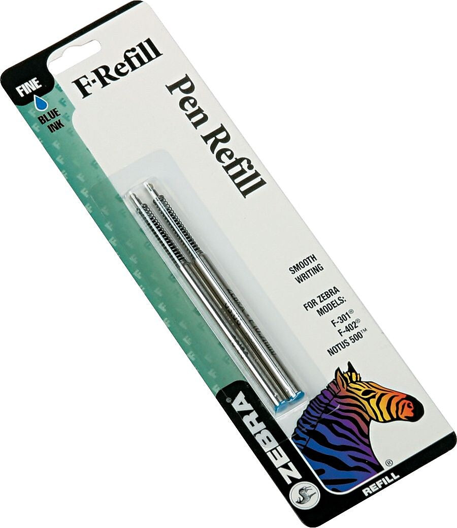 Zebra Steel F-Refill Ballpoint Pen Refill, Fine Point, Blue Ink, 2 Pack