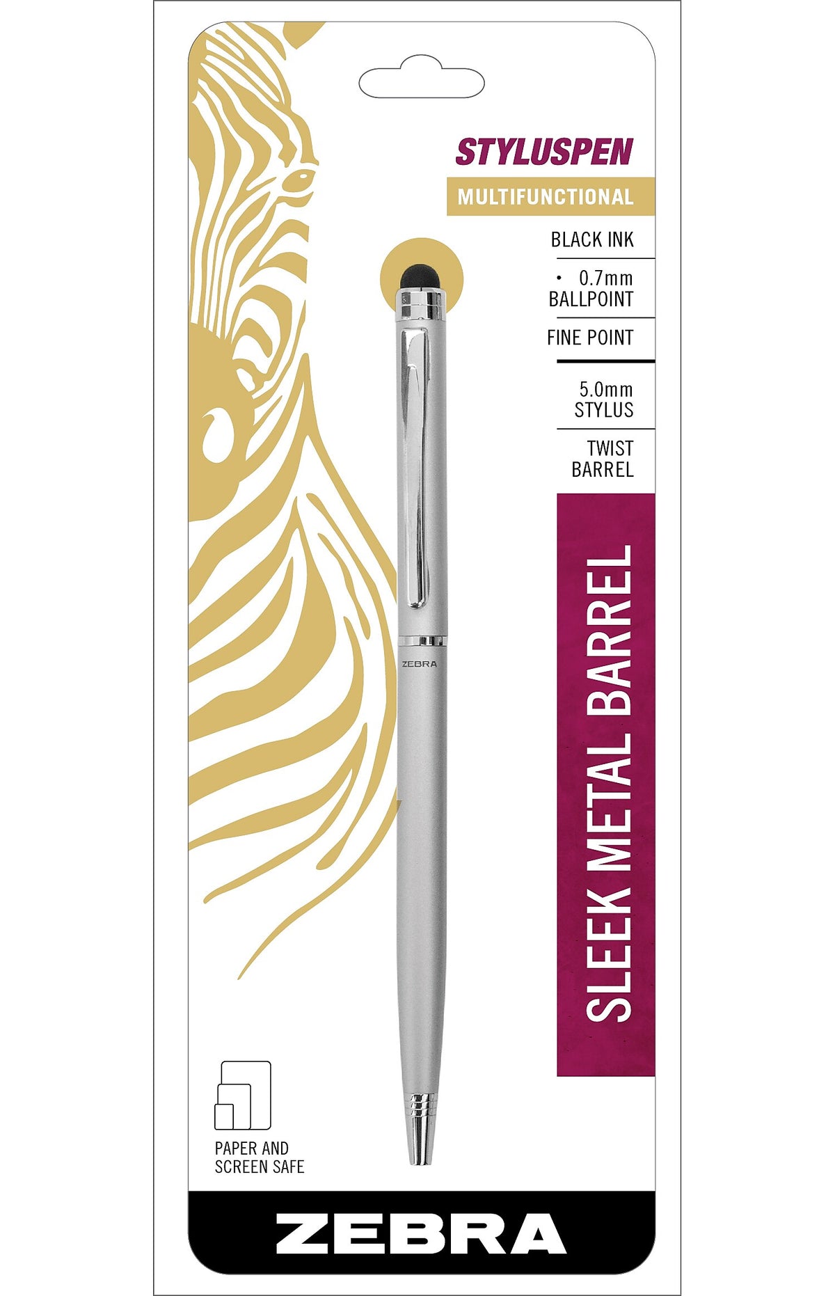 Zebra Stylus Ballpoint Pen, Fine Point, 0.7mm, Black Ink