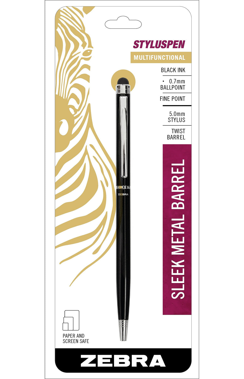 Zebra Stylus Ballpoint Pen, Fine Point, 0.7mm, Black Ink