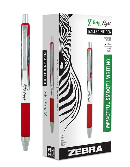 Zebra Z-Grip Flight Retractable Ballpoint Pen, Bold Point, 1.2mm, Red Ink, Dozen