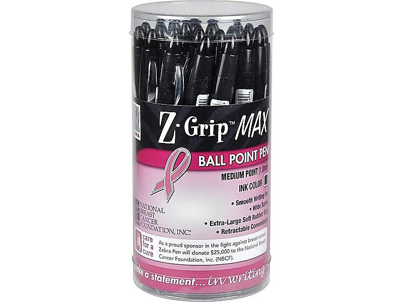 Zebra Z-Grip Max BCA Retractable Ballpoint Pen, Bold Point, 1.2mm, Black Ink, 24 Pack