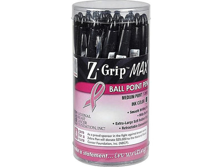 Zebra Z-Grip Max BCA Retractable Ballpoint Pen, Bold Point, 1.2mm, Black Ink, 24 Pack