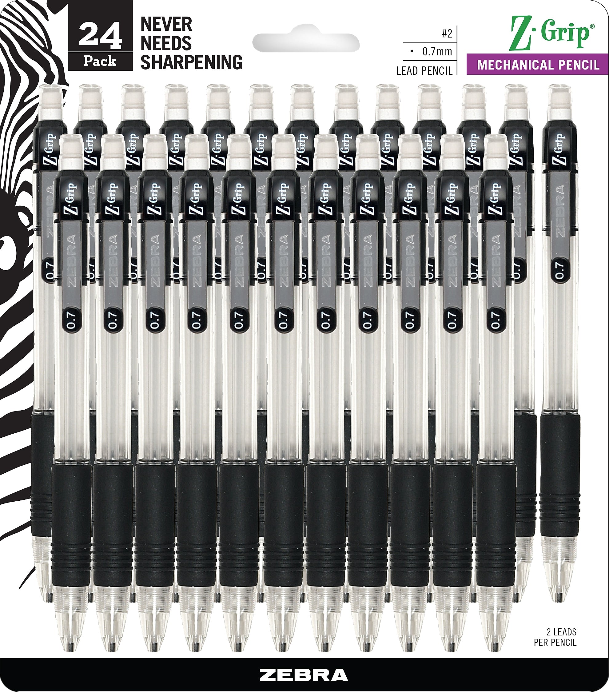 Zebra Z-Grip Mechanical Pencil, 0.7mm, #2 Medium Lead, 2 Dozen