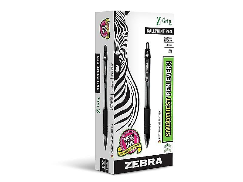 Zebra Z-Grip Retractable Ballpoint Pen, Medium Point, 1.0mm, Black Ink, Dozen