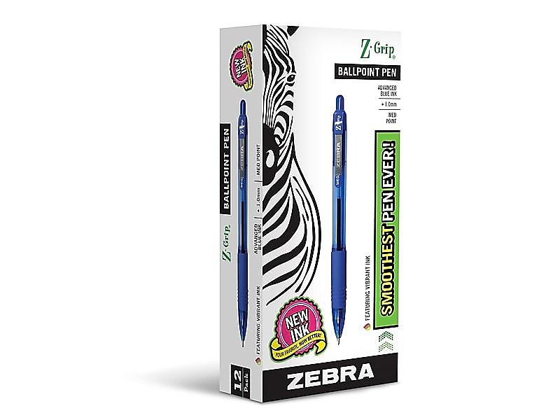 Zebra Z-Grip Retractable Ballpoint Pen, Medium Point, 1.0mm, Blue Ink, Dozen