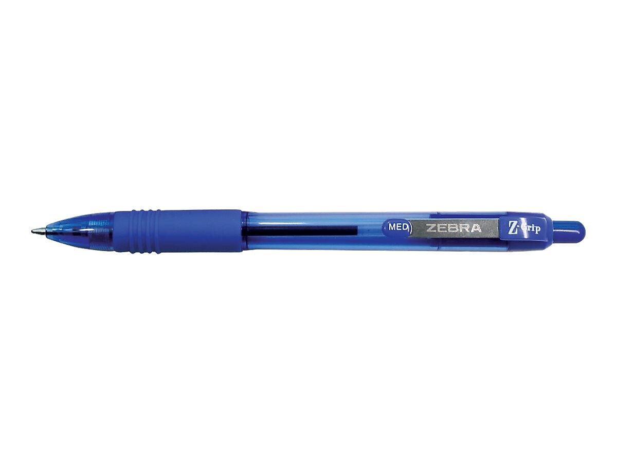 Zebra Z-Grip Retractable Ballpoint Pen, Medium Point, 1.0mm, Blue Ink, Dozen